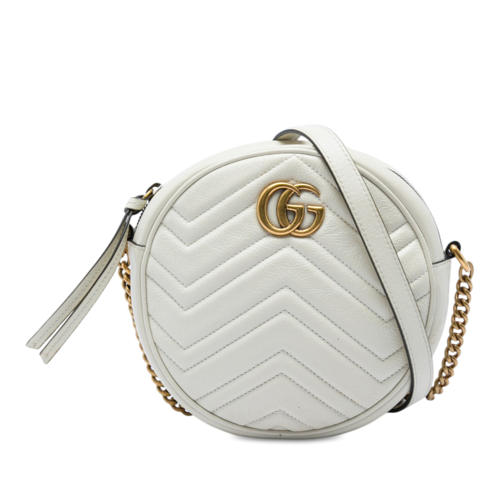 Pre-Loved Gucci Mini GG Marmont Matelasse Calfskin Round Crossbody